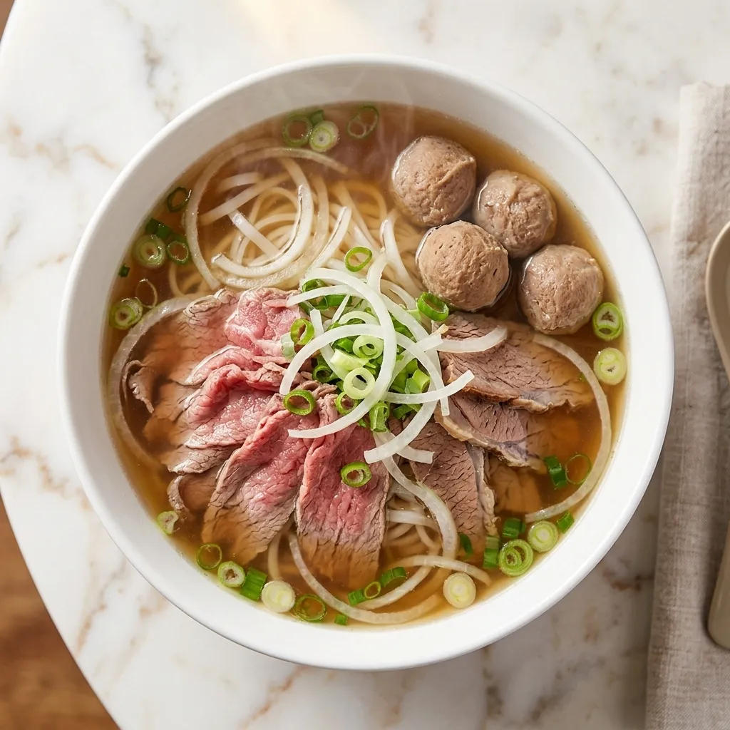 Well-Done Beef and Beef Balls Vietnamese Noodle Soup Phở at MyMy Sub Calgary